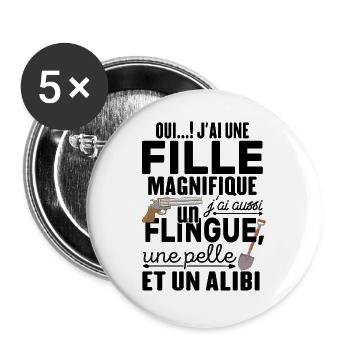 Père Oui J'ai Une Fille Magnifique Cadeau - Lot de 5 grands badges (56 mm) - blanc - Devant