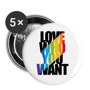 Love who you want LGBTQ Pride Month Gay - Lot de 5 grands badges (56 mm) - blanc - Devant