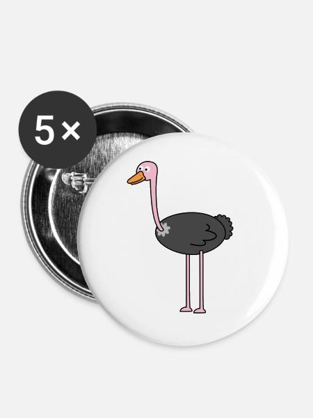 Strauß Vogelstrauß - Buttons groß 56 mm (5er Pack) - Weiß