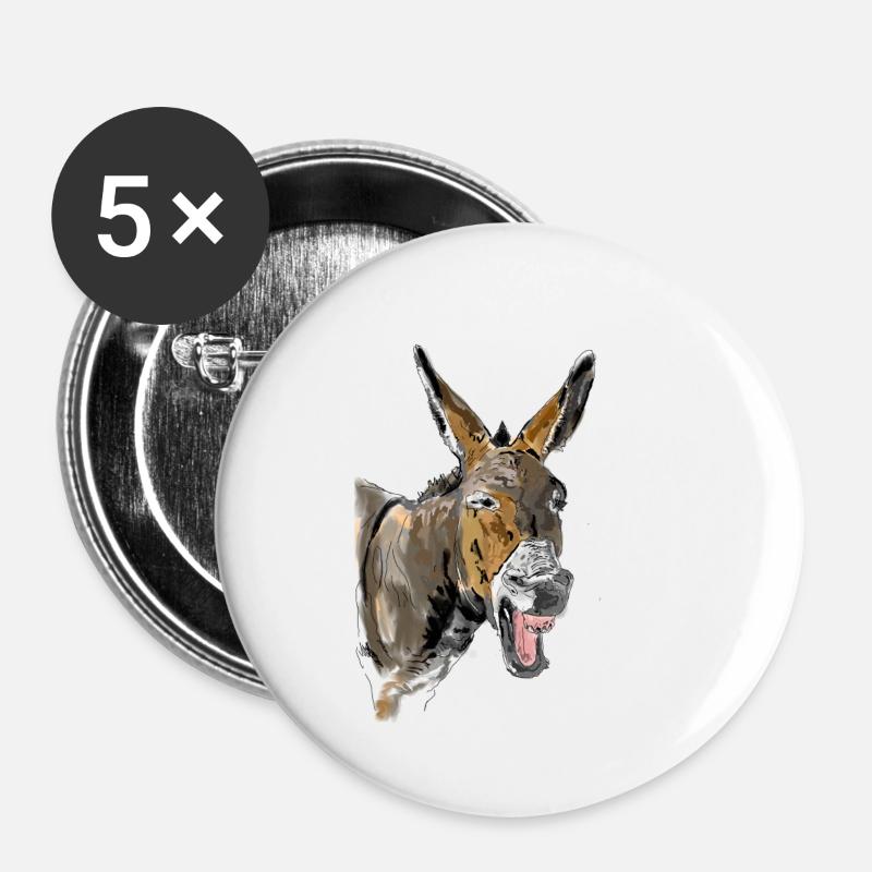 Esel Donkey Âne - Buttons large 2.2''/56 mm (5-pack) - white