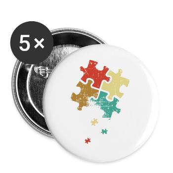 Autism Retro Color Puzzle - Buttons large 2.2''/56 mm (5-pack) - white - Front