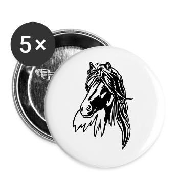 Tête de cheval - Lot de 5 grands badges (56 mm) - blanc - Devant