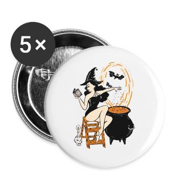 Halloween Witch Pin Up Vintage Retro - Buttons large 2.2''/56 mm (5-pack) - white - Front