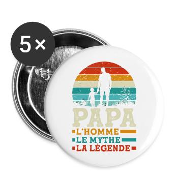 Papa l'homme le mythe la légende Cadeau - Lot de 5 grands badges (56 mm) - blanc - Devant