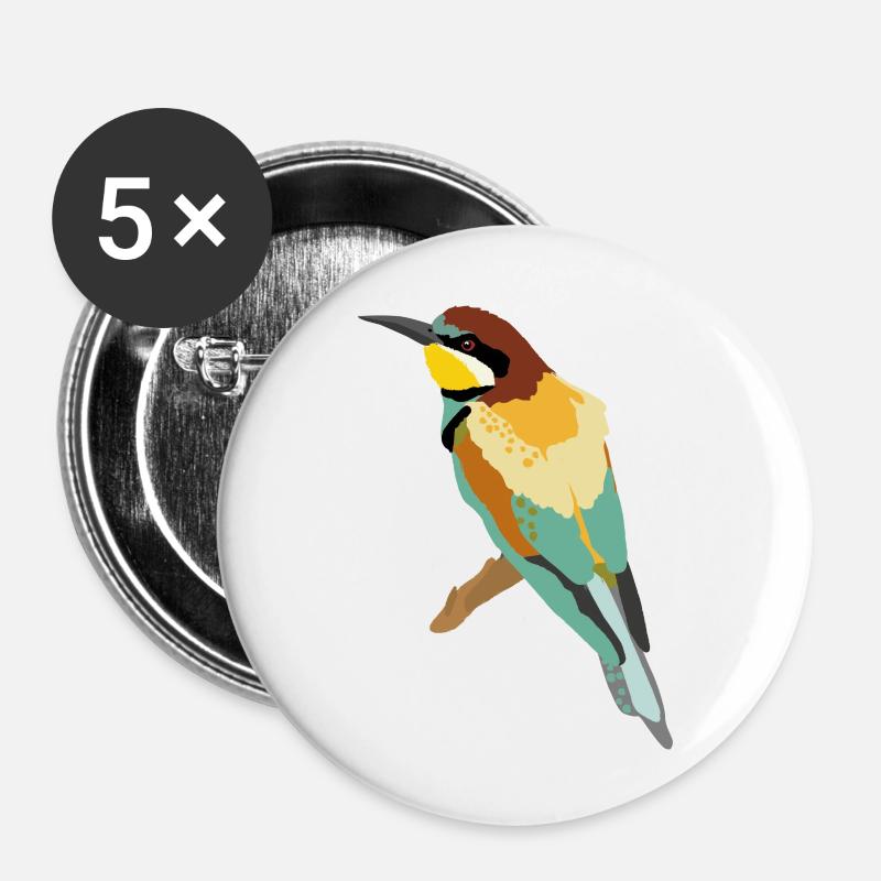 Bee-eater illustration - Buttons large 2.2''/56 mm (5-pack) - white