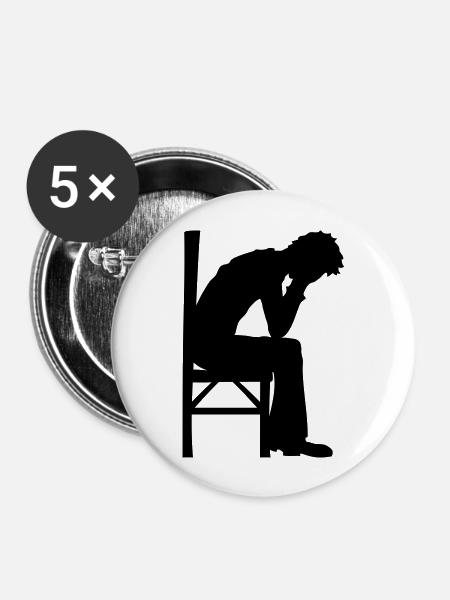 Depression sitzend Design - Buttons groß 56 mm (5er Pack) - Weiß