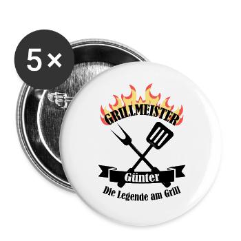 Grillmeister Günter lustiger Spruch Vorname - Buttons groß 56 mm (5er Pack) - Weiß - Vorne