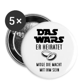 das wars - er heiratet - Buttons groß 56 mm (5er Pack) - Weiß - Vorne