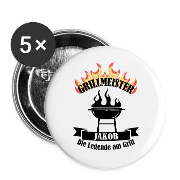 Grillmeister Jakob lustiger Spruch Vorname - Buttons groß 56 mm (5er Pack) - Weiß - Vorne