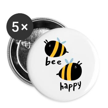 Bee Happy - Lot de 5 grands badges (56 mm) - blanc - Devant
