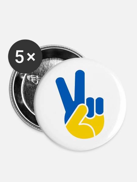 Ukraine Peace Hand Zeichen - Buttons groß 56 mm (5er Pack) - Weiß