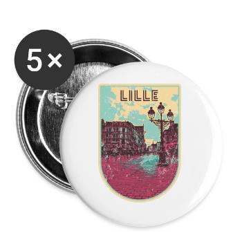 Badge retro, Lille France est ma ville natale - Lot de 5 grands badges (56 mm) - blanc - Devant