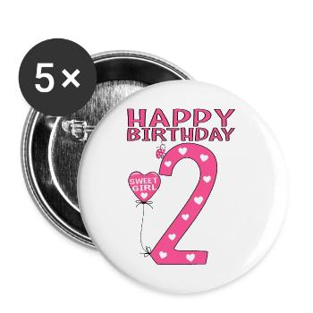 2. Happy Birthday Girl Maikäfer - Buttons groß 56 mm (5er Pack) - Weiß - Vorne