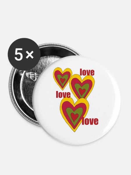 herzen love love love - Buttons groß 56 mm (5er Pack) - Weiß
