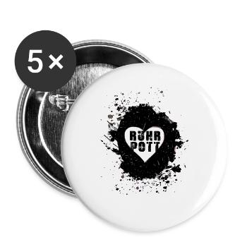 ruhrpott, herz, ,schwarz,love,ruhrgebiet - Buttons groß 56 mm (5er Pack) - Weiß - Vorne
