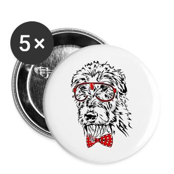 IRISCHER WOLFSHUND Brille Hunde Hund Wilsigns - Buttons groß 56 mm (5er Pack) - Weiß - Vorne