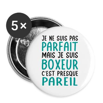 Je ne suis pas parfait mais je suis boxeur - Lot de 5 grands badges (56 mm) - blanc - Devant