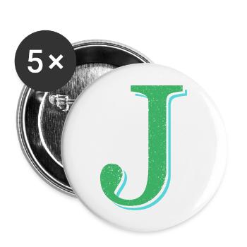 Lettre J verte géante prénom naissance - Lot de 5 grands badges (56 mm) - blanc - Devant