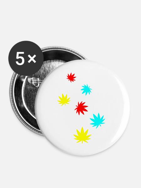 Hanf Blatt Icon - Buttons groß 56 mm (5er Pack) - Weiß