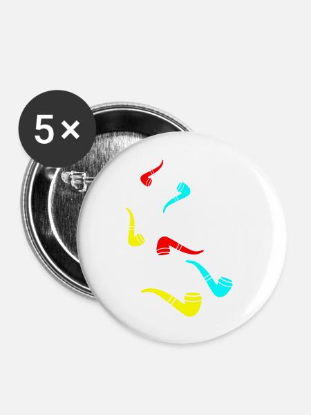 Pfeife rauchen - Buttons groß 56 mm (5er Pack) - Weiß