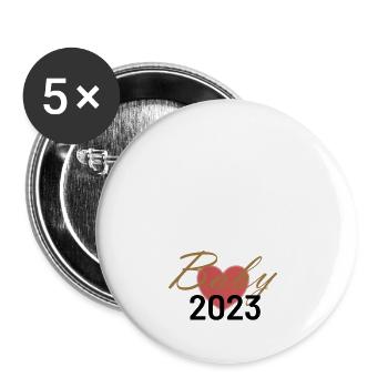 Schwangerschaft und Baby 2023 - Wir freuen uns - Buttons groß 56 mm (5er Pack) - Weiß - Vorne