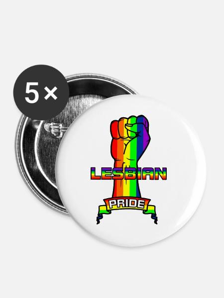 Regenbogenlesben stolz - Buttons groß 56 mm (5er Pack) - Weiß