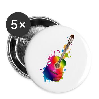 Akustik Gitarren Graffiti in Regenbogenfarben - Buttons groß 56 mm (5er Pack) - Weiß - Vorne