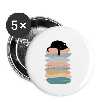 Katze auf Kissen - Buttons groß 56 mm (5er Pack) - Weiß - Vorne