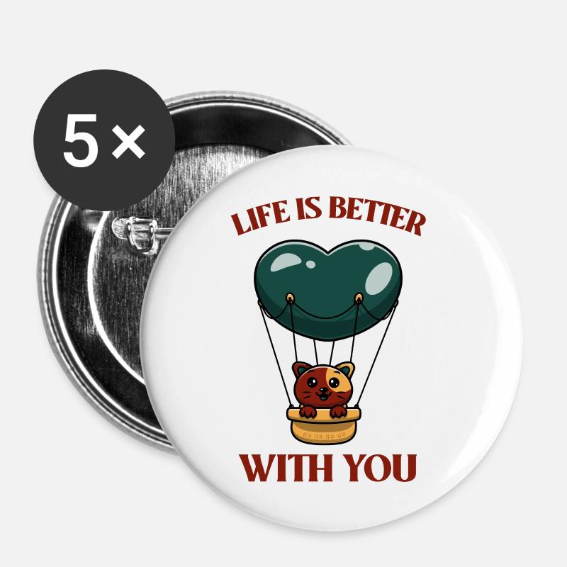 Hot Air Balloon Cat - Buttons large 2.2''/56 mm (5-pack) - white