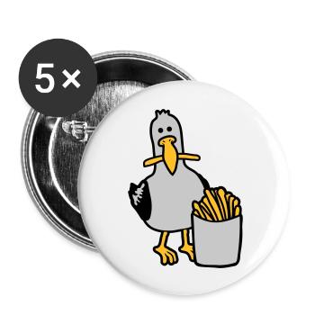 Joyeuses frites volées à la mouette - Lot de 5 grands badges (56 mm) - blanc - Devant