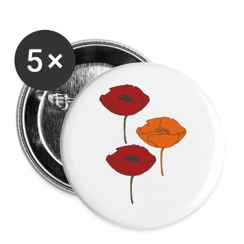 mohnblumen und orange - Buttons groß 56 mm (5er Pack) - Weiß - Vorne
