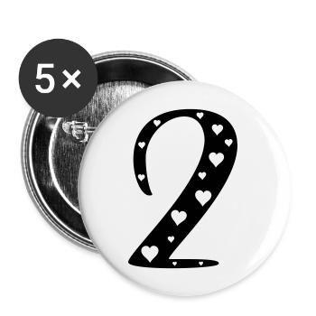 2 Geburtstag mit Herz - Buttons groß 56 mm (5er Pack) - Weiß - Vorne