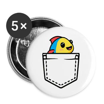 Pishi der Fisch in der Tasche! - Buttons groß 56 mm (5er Pack) - Weiß - Vorne