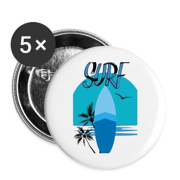 Surfbrett mit Sonnenuntergang Blau - Palmen - Buttons groß 56 mm (5er Pack) - Weiß - Vorne