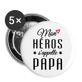 Mon héros s appelle papa - Lot de 5 grands badges (56 mm) - blanc - Devant