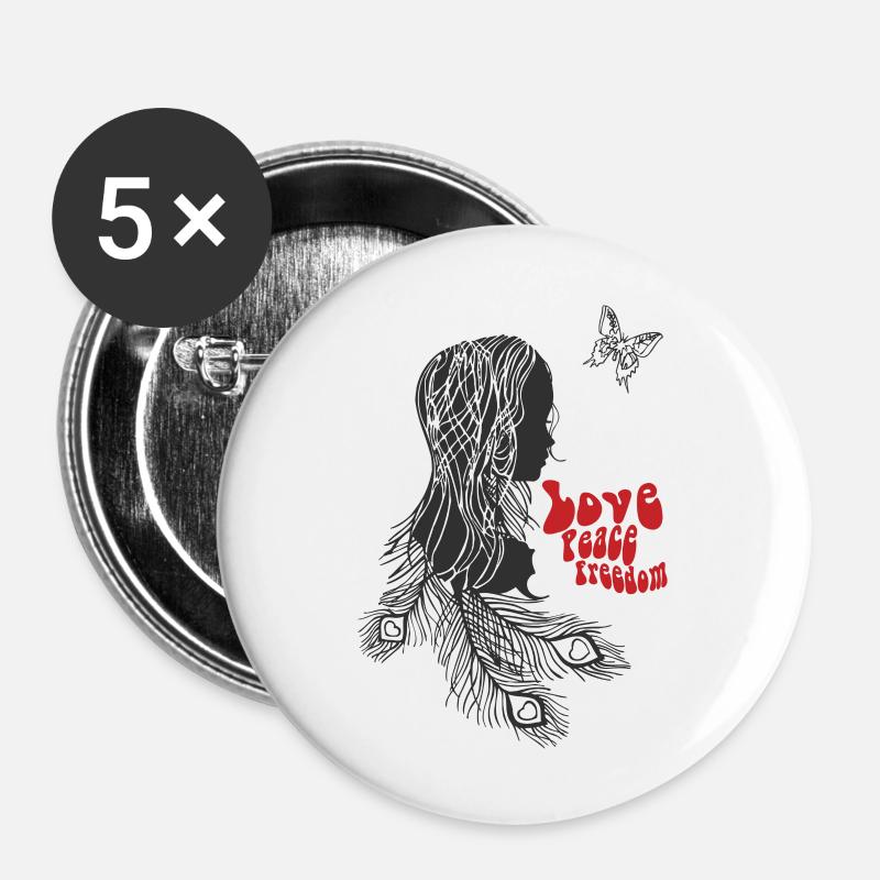 Amour - Lot de 5 grands badges (56 mm) - blanc