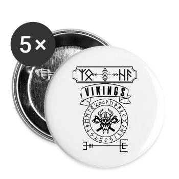 Vikings Wikinger Odin Krieger Rune Schwarz - Buttons groß 56 mm (5er Pack) - Weiß - Vorne