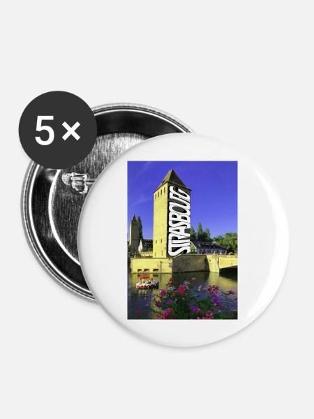 Straßburg Graph Überdachte Brücken - Buttons groß 56 mm (5er Pack) - Weiß