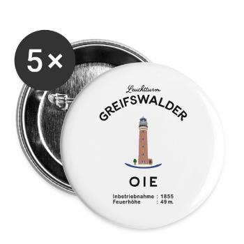 Leuchtturm Insel Greifswalder Oie, Ostsee - Buttons groß 56 mm (5er Pack) - Weiß - Vorne