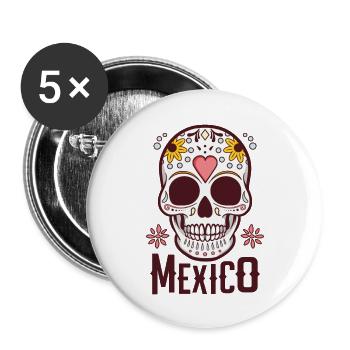 Sugar Skull Mexico - Buttons large 2.2''/56 mm (5-pack) - white - Front