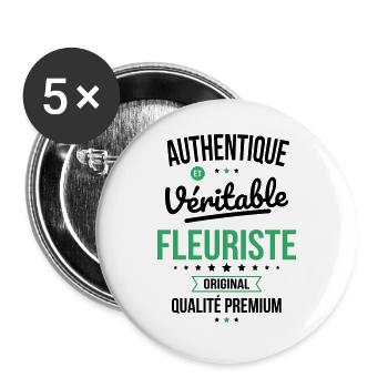 Authentique et véritable fleuriste - Original - Lot de 5 grands badges (56 mm) - blanc - Devant
