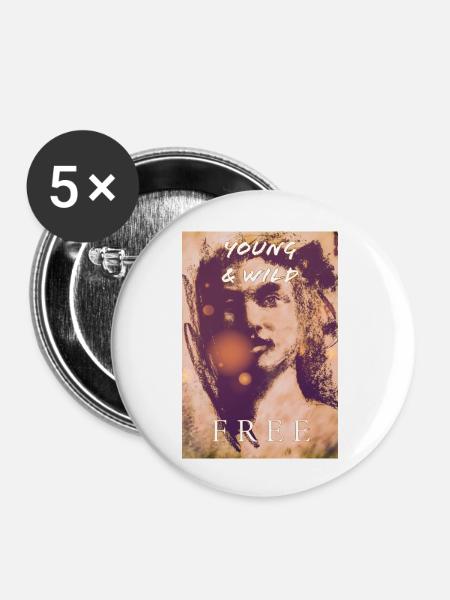 YOUNG 6 WILD - Buttons groß 56 mm (5er Pack) - Weiß