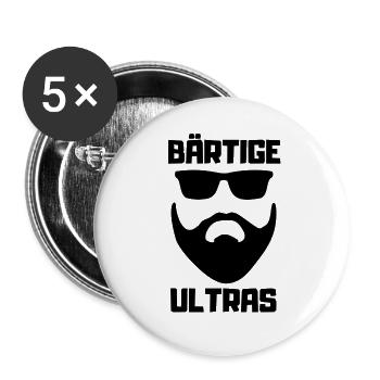Bärtige Ultras mit Sonnenbrille Gesicht - Buttons groß 56 mm (5er Pack) - Weiß - Vorne