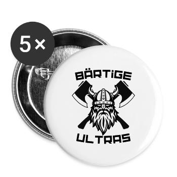 Bärtige Ultras mit Sonnenbrille und Wikinger - Buttons groß 56 mm (5er Pack) - Weiß - Vorne
