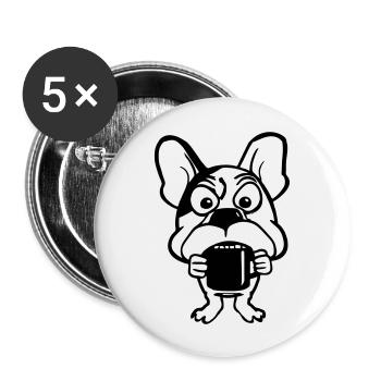 Chien avec tasse de café buveur de café idée cadeau - Lot de 5 grands badges (56 mm) - blanc - Devant