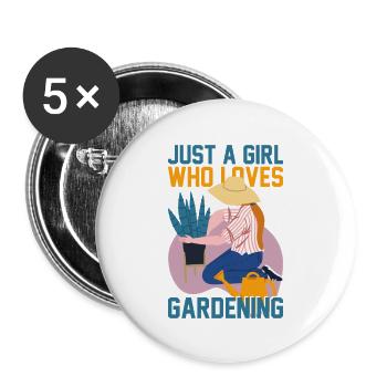 NUR EIN MÄDCHEN, DAS GARTENARBEIT LIEBT - Buttons groß 56 mm (5er Pack) - Weiß - Vorne