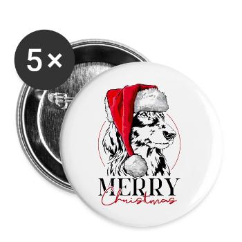 Santa LANGHAARDACKEL Merry Christmas Hund Wilsigns - Buttons groß 56 mm (5er Pack) - Weiß - Vorne