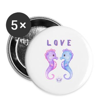 L O V E Seepferdchen - Buttons groß 56 mm (5er Pack) - Weiß - Vorne