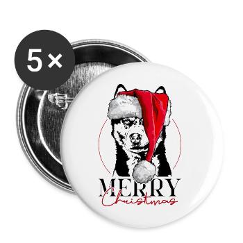 Père Noël SIBERIAN HUSKY Joyeux Noël Chien Wilsigns - Lot de 5 grands badges (56 mm) - blanc - Devant