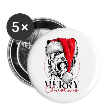 Santa YORKSHIRE TERRIER Joyeux Noël Wilsigns - Lot de 5 grands badges (56 mm) - blanc - Devant